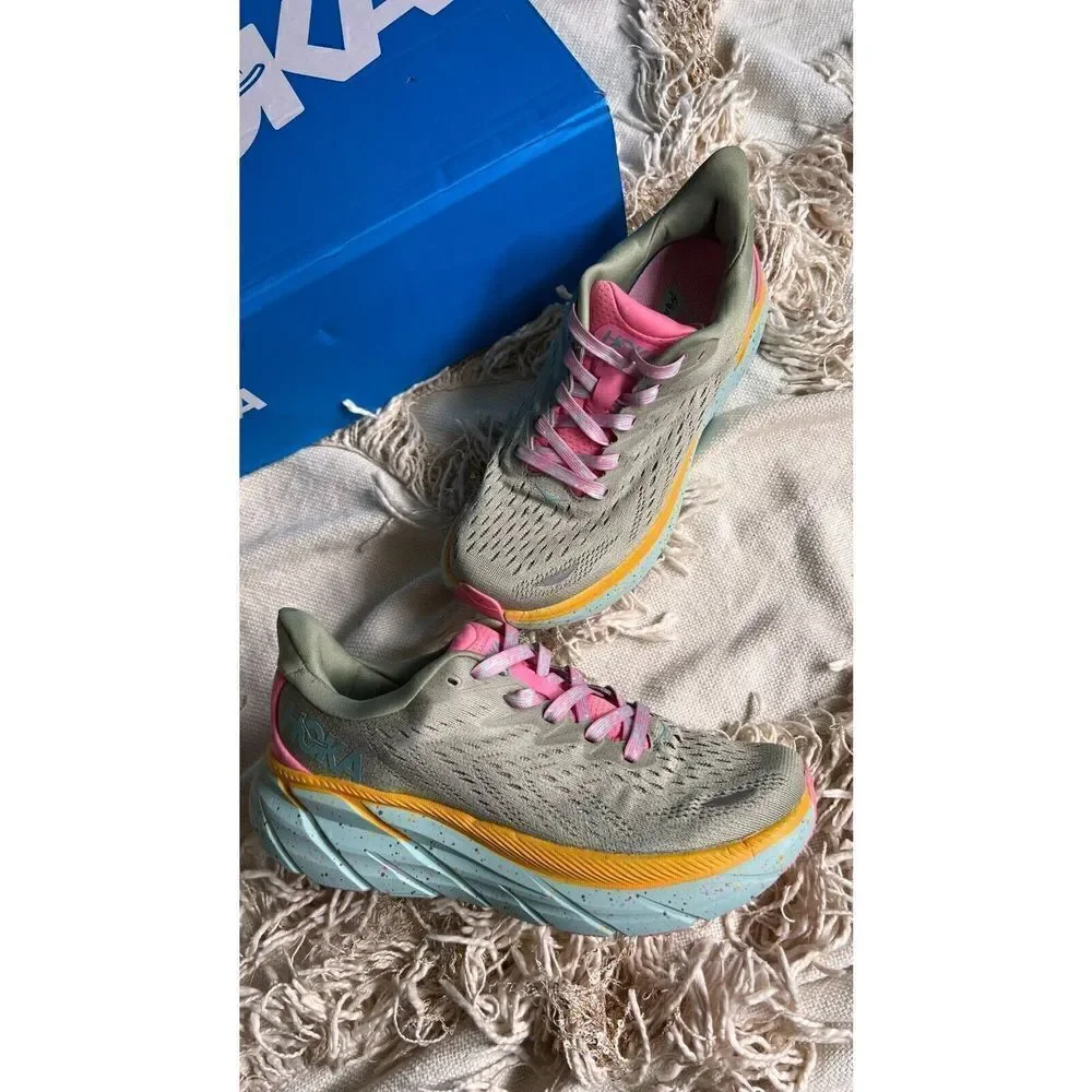 Free People Hoka Clifton 8 Shoes Womens Size 6.5 B Seaweed Green Tea NEW!